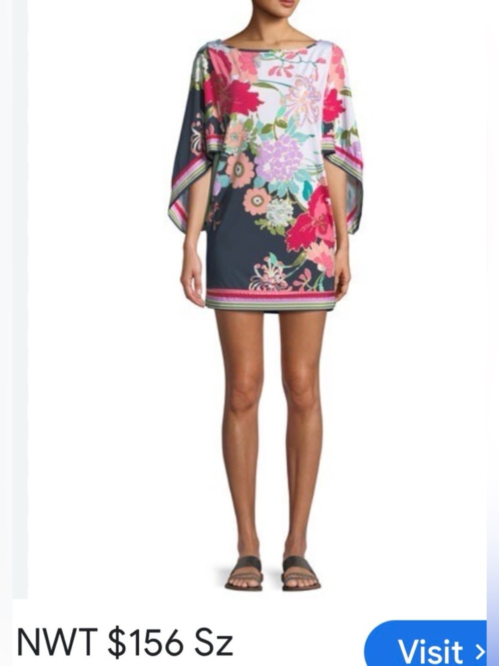 Trina Turk Floral Print Swim Tunic Dress in Royal Botanical/Stripe Print